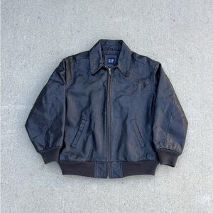 GAP women's dark Leather Bomber Jacket